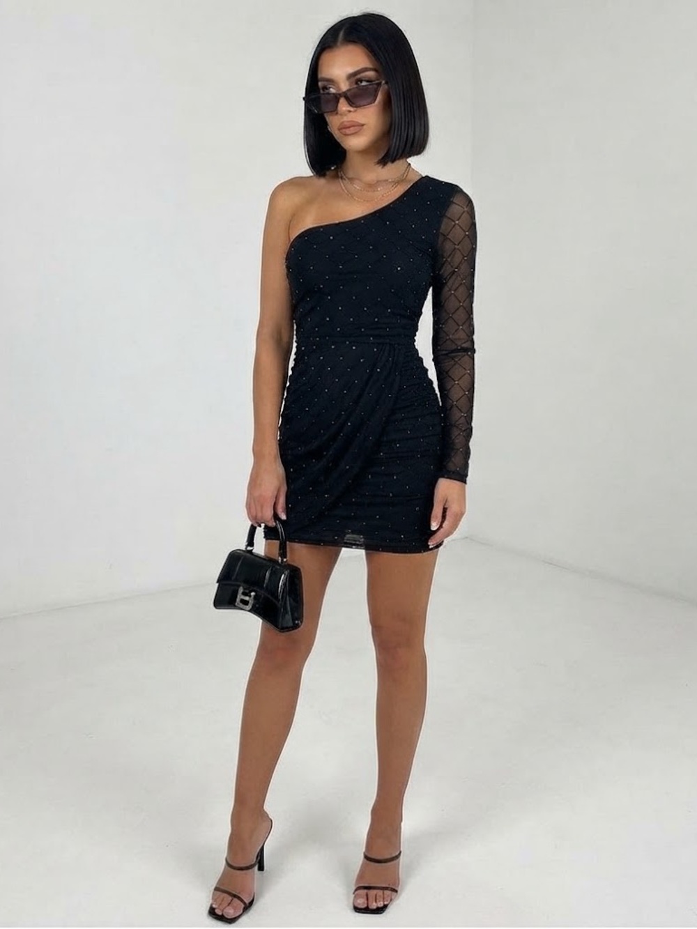 City Studio juniors medium one shoulder black dress